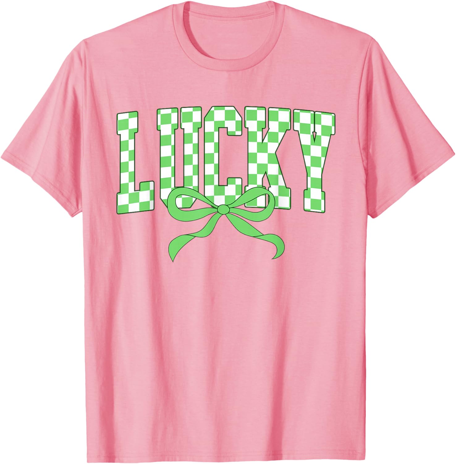 Lucky Shamrock Bow T-Shirt for St Patrick's Day Retro Checkered Style - 9
