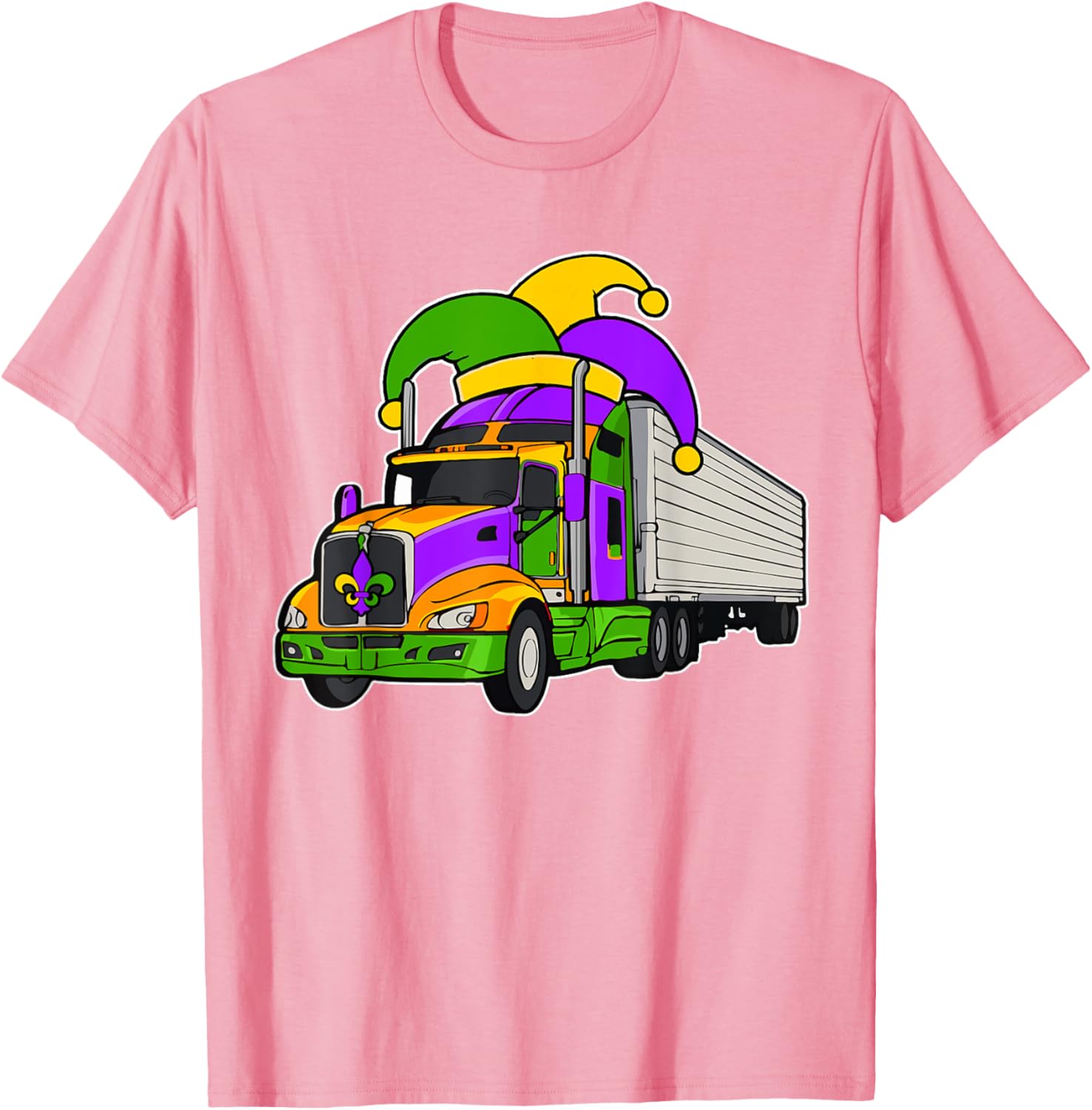 Colorful Mardi Gras Jester Hat Truck Team T-Shirt for Festive Parades - 3