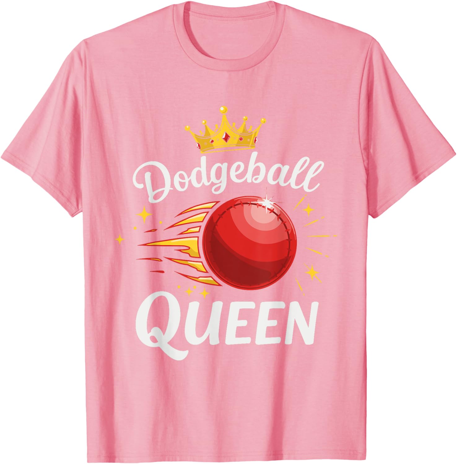 Dodgeball Queen T-Shirt with Crown and Red Ball Graphic Design - 13