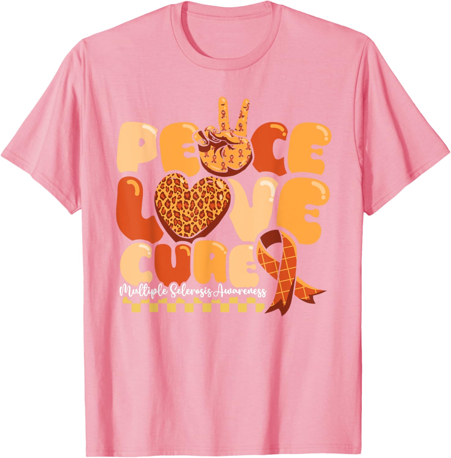 Orange Multiple Sclerosis Awareness T-Shirt Peace Love Cure Warrior - 4