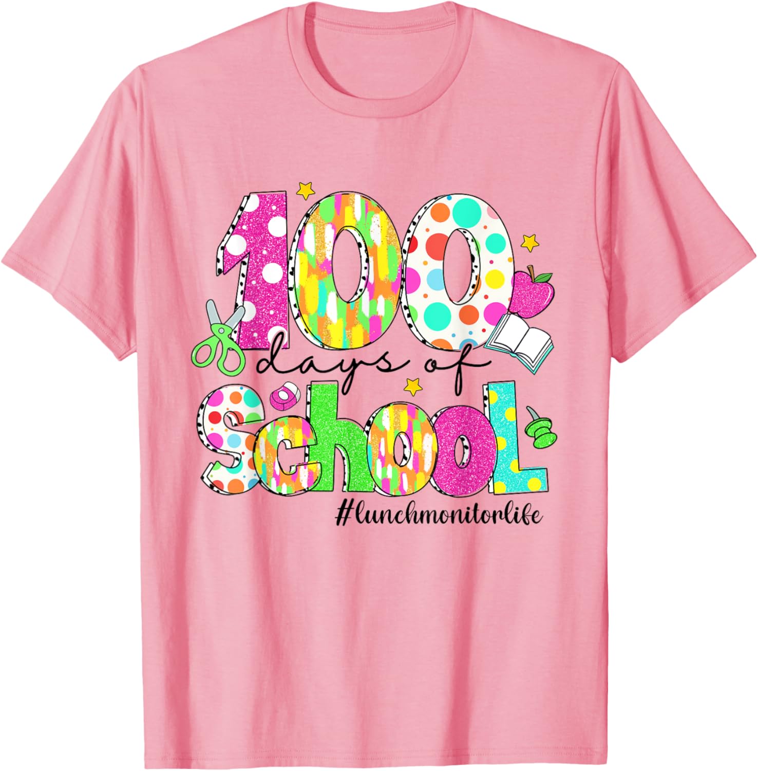 100 Days of School Brushstroke Lunch Monitor T-Shirt for Fun Learning - 1