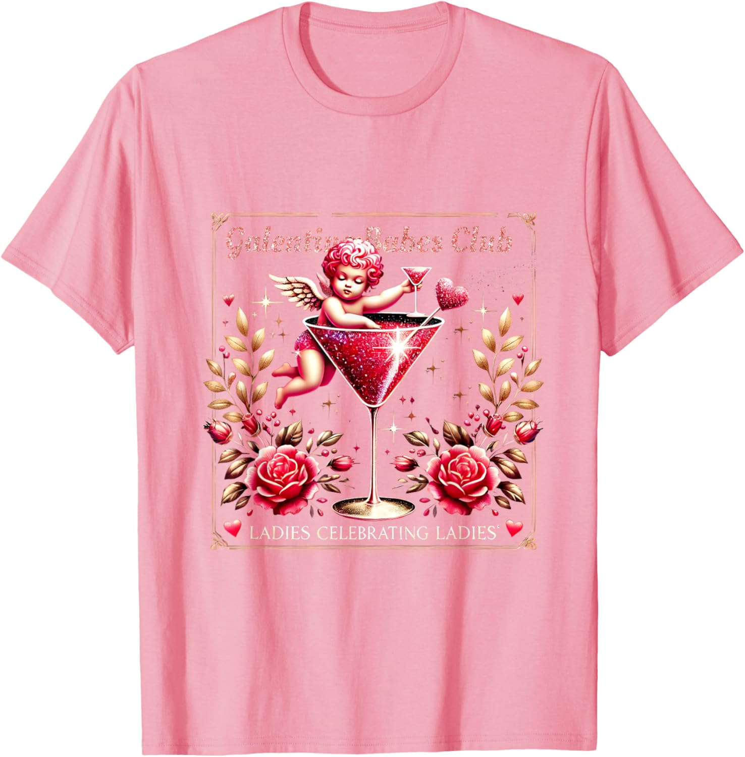 Retro Galentine Girls Club Celebration Martini Glass T-Shirt Design - 3