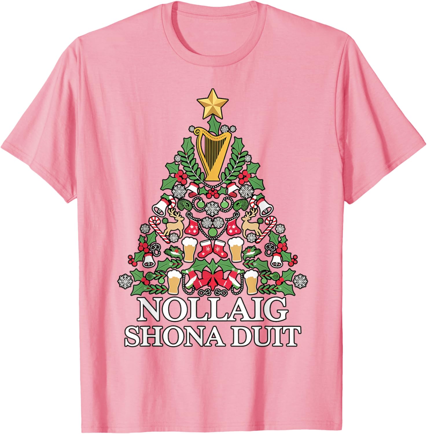 Irish Christmas Tree Nollaig Shona Duit Holiday Art T-Shirt for Festive Cheer - 8