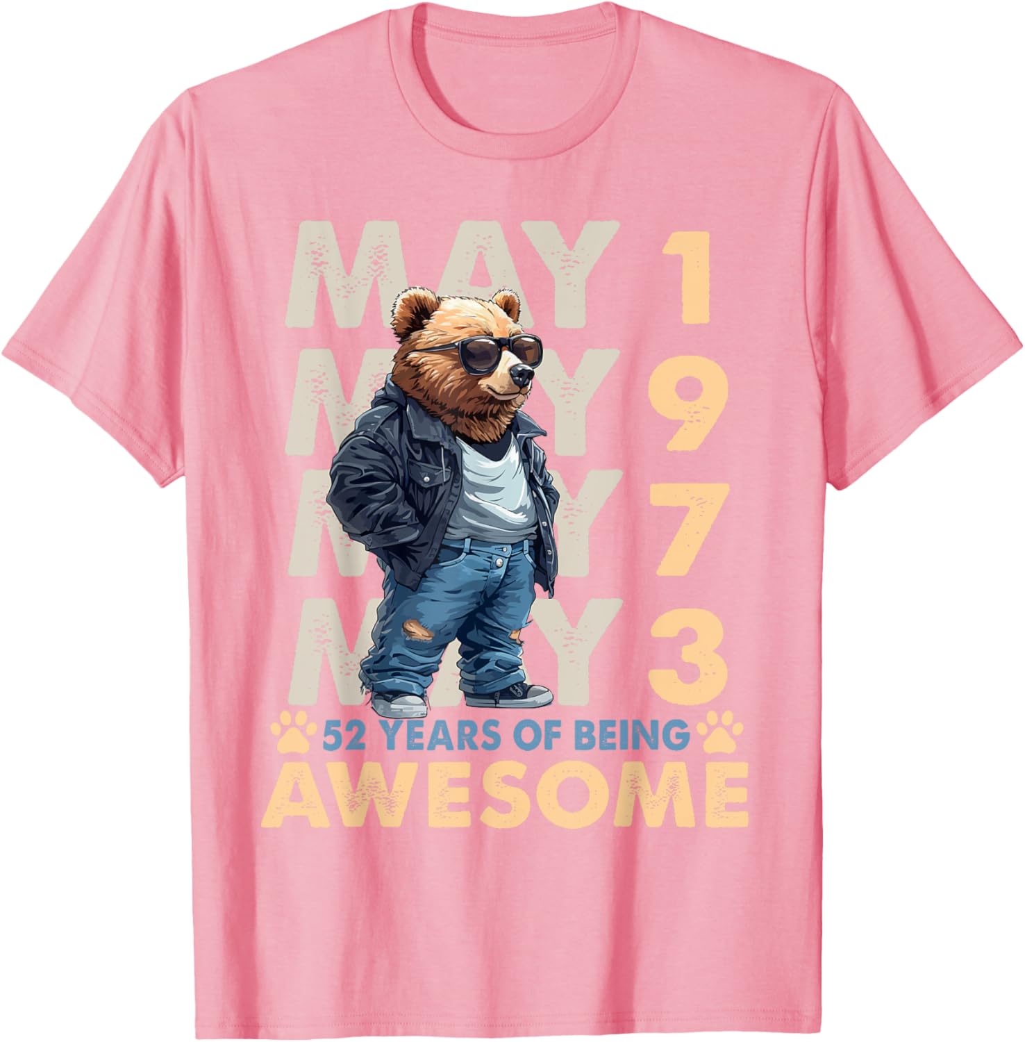 Celebrate 52 Years with a May 1973 Birthday Bear Men's T-Shirt - 6
