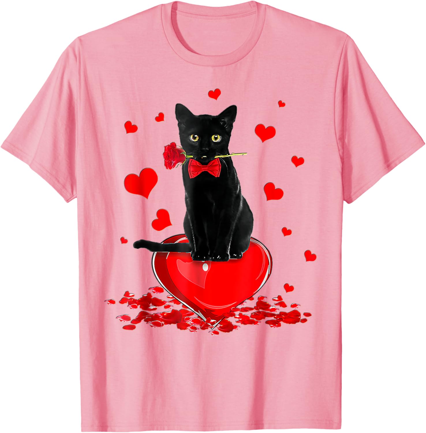Cute Black Cat Valentine's Day Hearts T-Shirt for Cat Lovers - 11