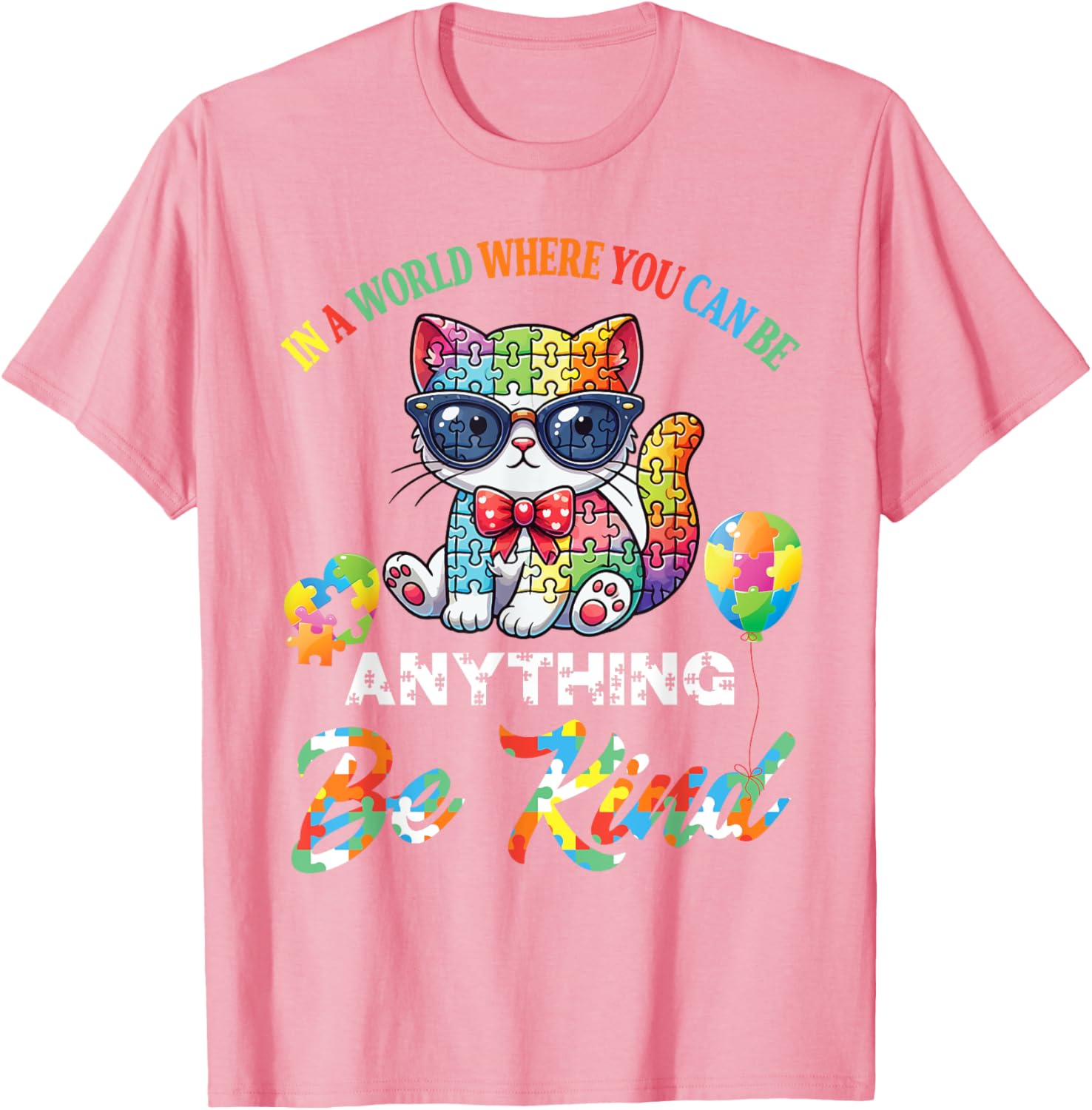 Be Kind Cat Puzzle Pieces T-Shirt for Men, Women, and Kids - 7