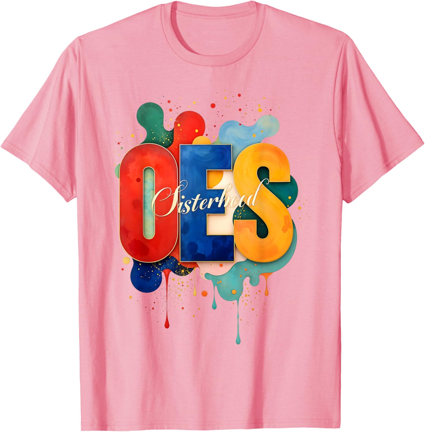 Colorful OES Watercolor Paint Drip T-Shirt for Order of the Eastern Star - 5