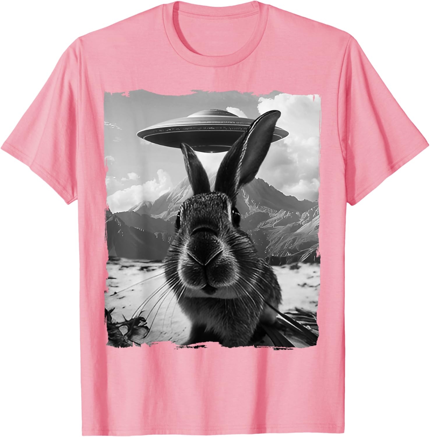 Cute Bunny Rabbit Selfie with Alien and UFO T-Shirt for Fun Lovers - 1