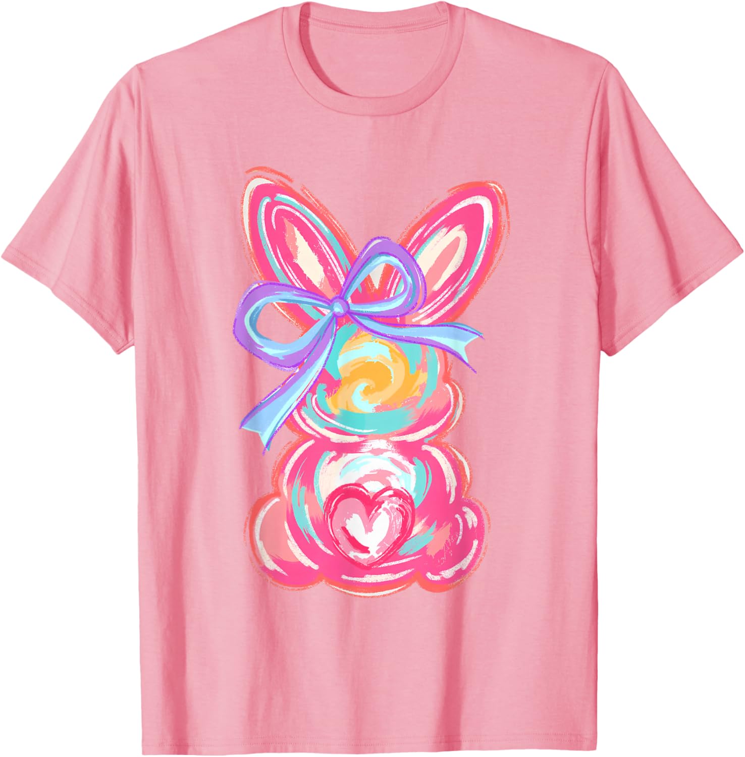 Cute Easter Bunny Bow Tie Dye T-Shirt for Girls and Women - 19