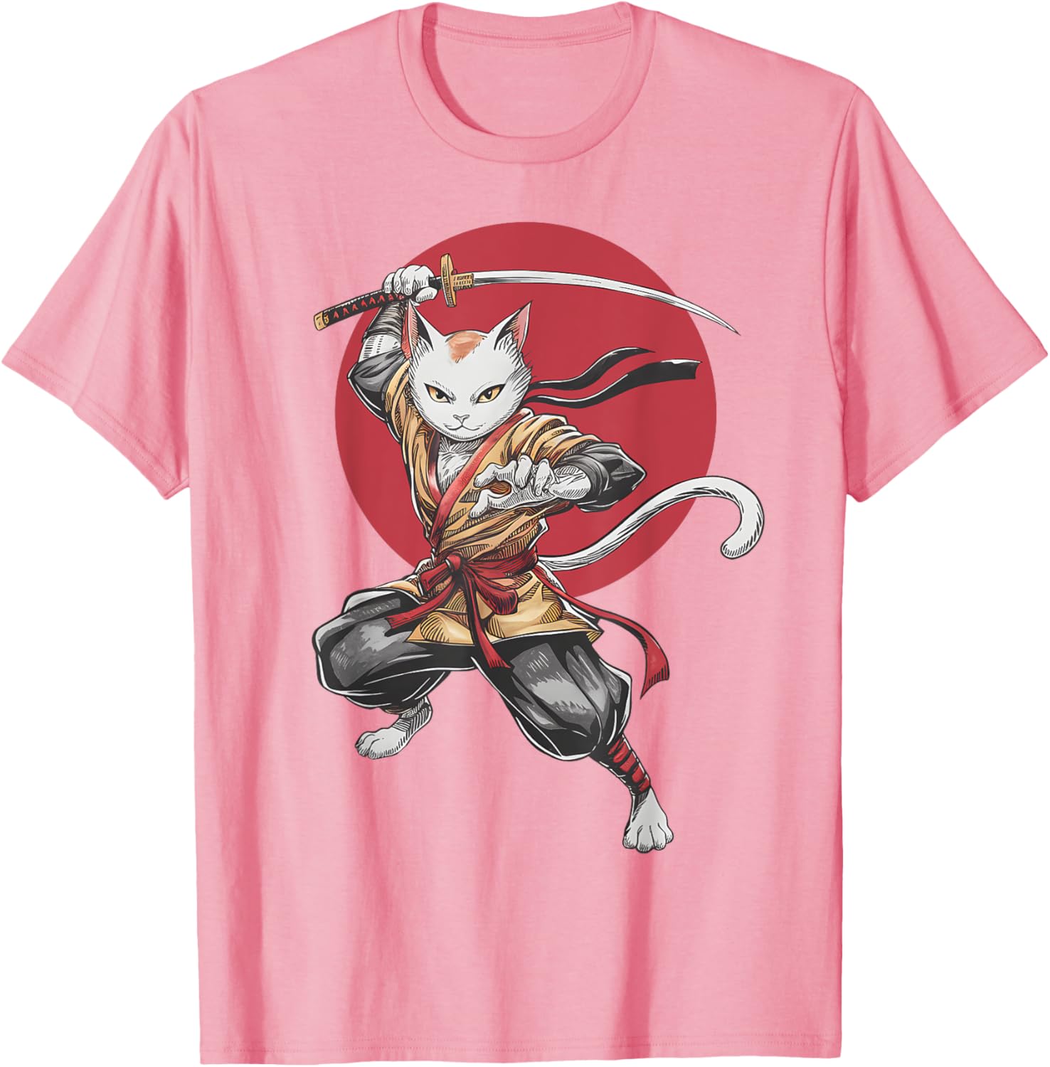 Samurai Cat Vintage Japanese Art Anime T-Shirt for Cat Lovers - 4