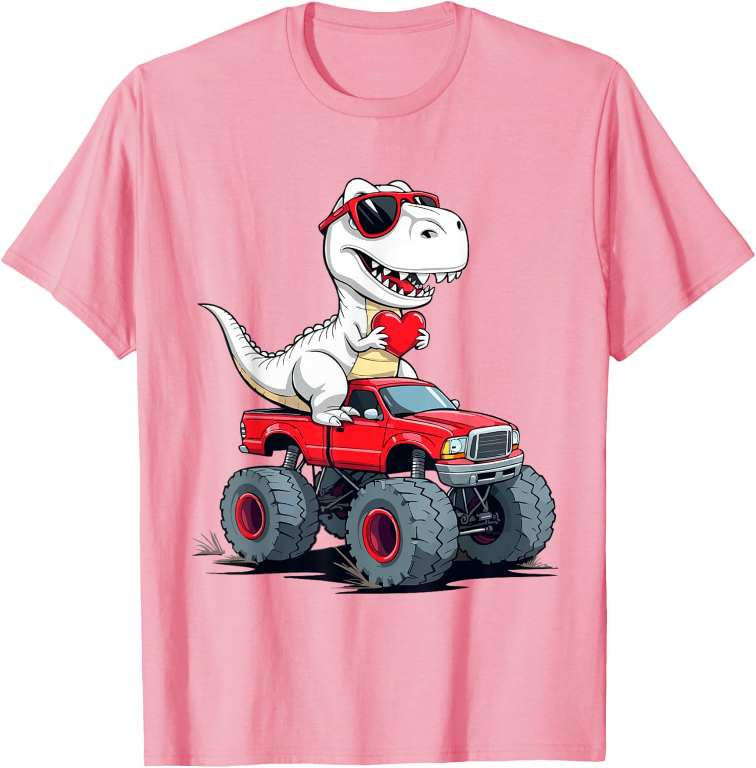 Fun Valentine's Day Dinosaur Monster Truck T-Shirt for Boys and Girls - 8