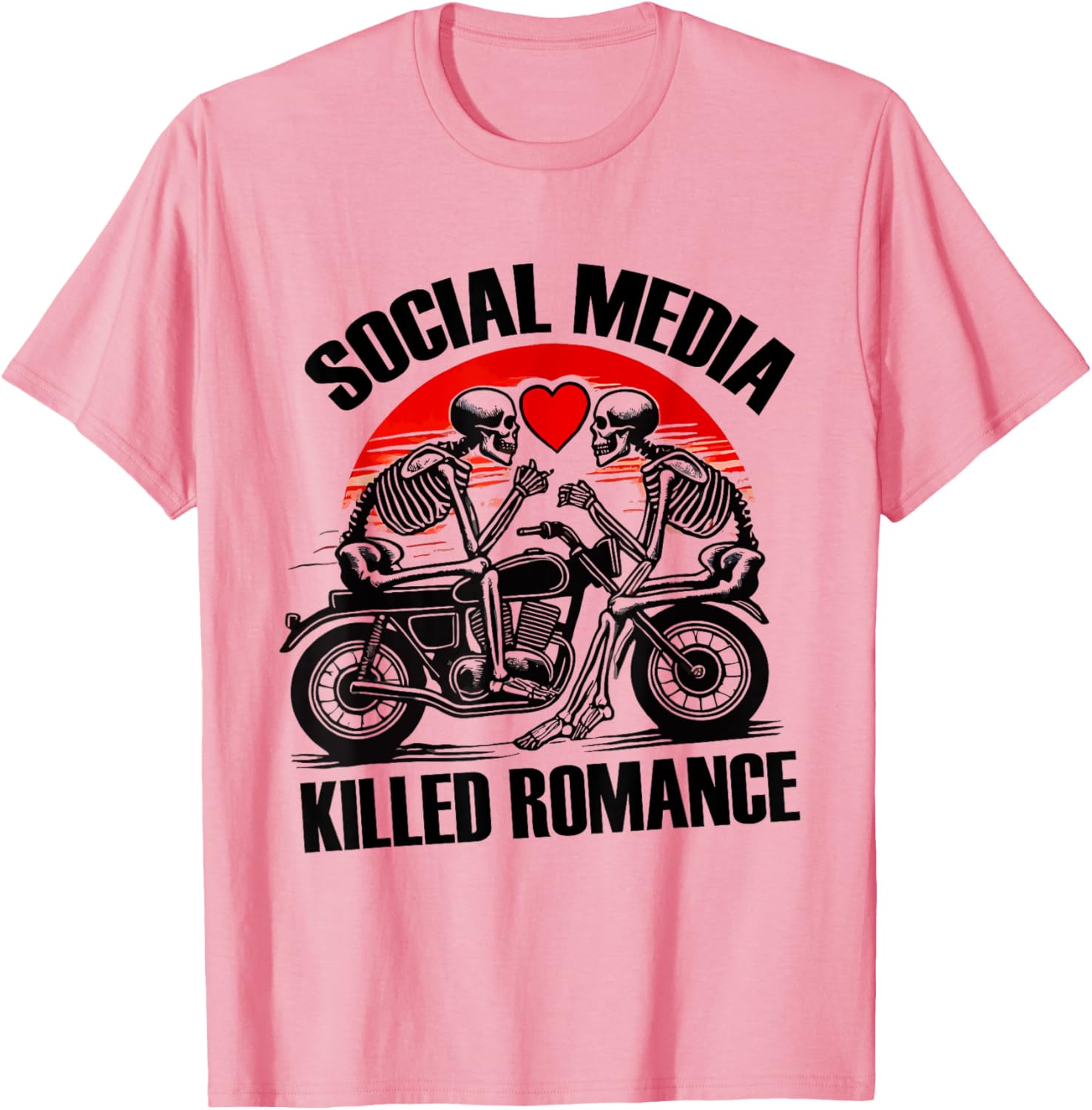 Skeleton Motorbike Love T-Shirt - Social Media Killed Romance Tee - 4