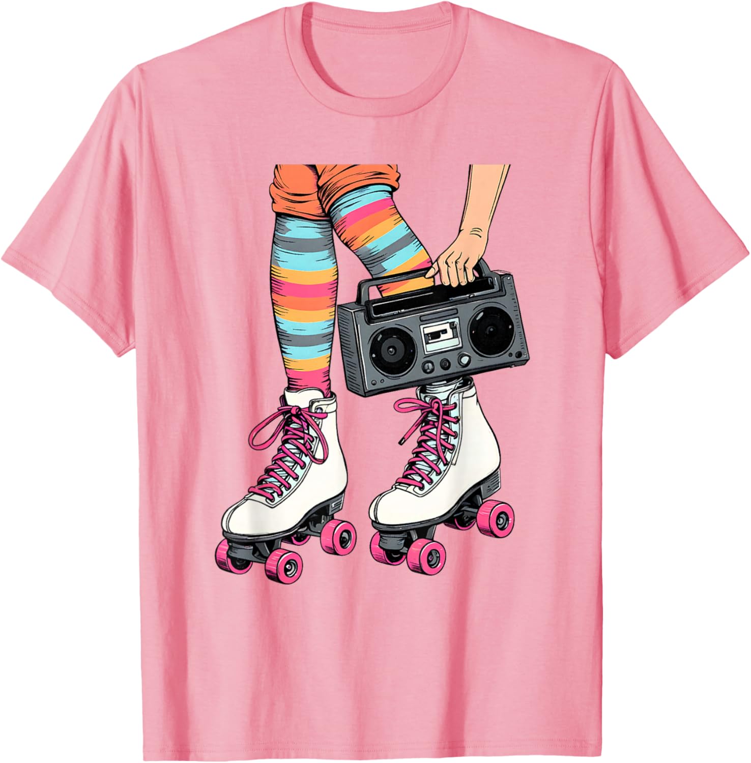 Retro Rollerskates Boombox T-Shirt for Fun 80's 90's Girls Vibes - 1