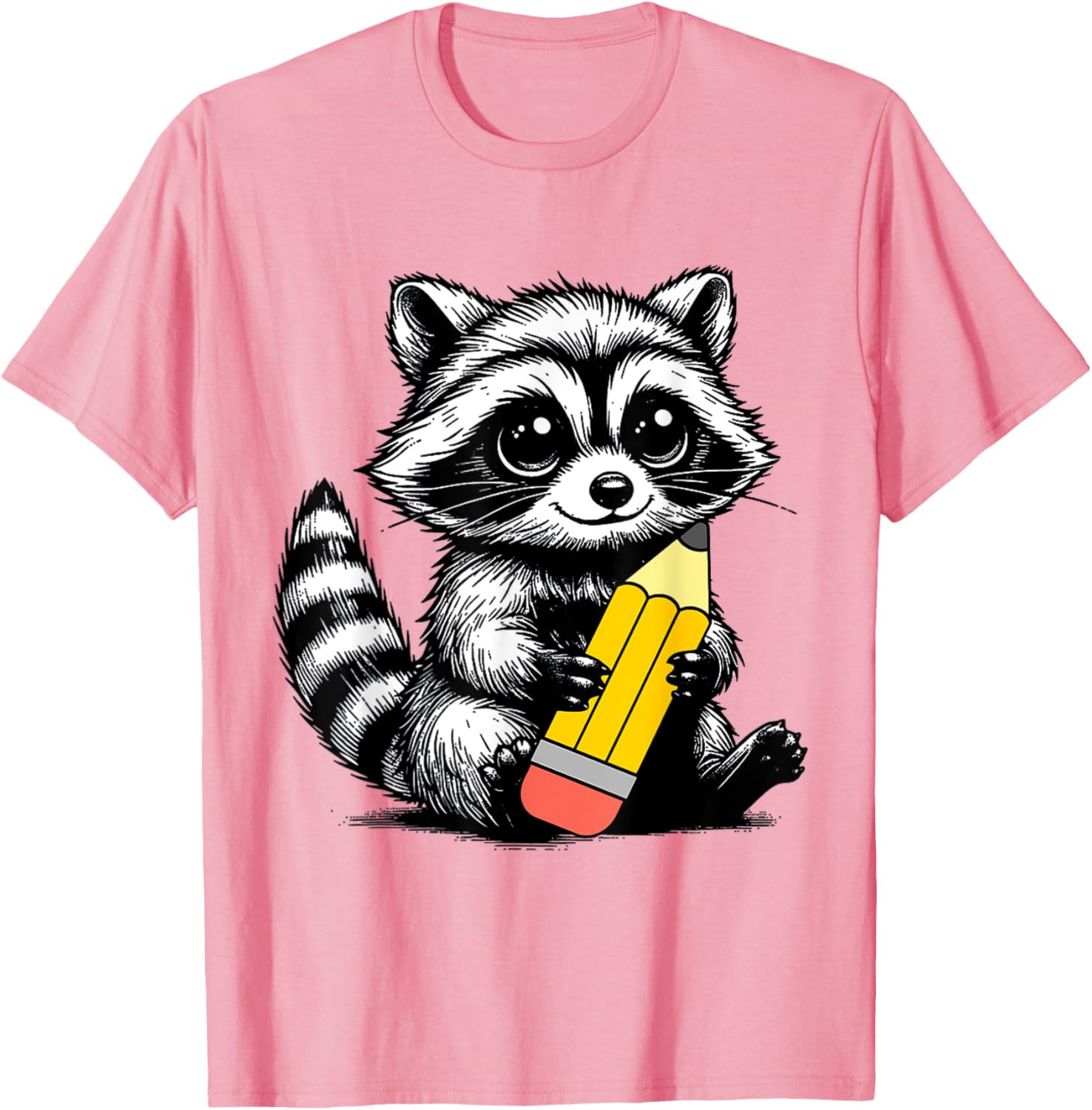 Cute Raccoon Teacher T-Shirt with Pencil Design for Animal Lovers - 13