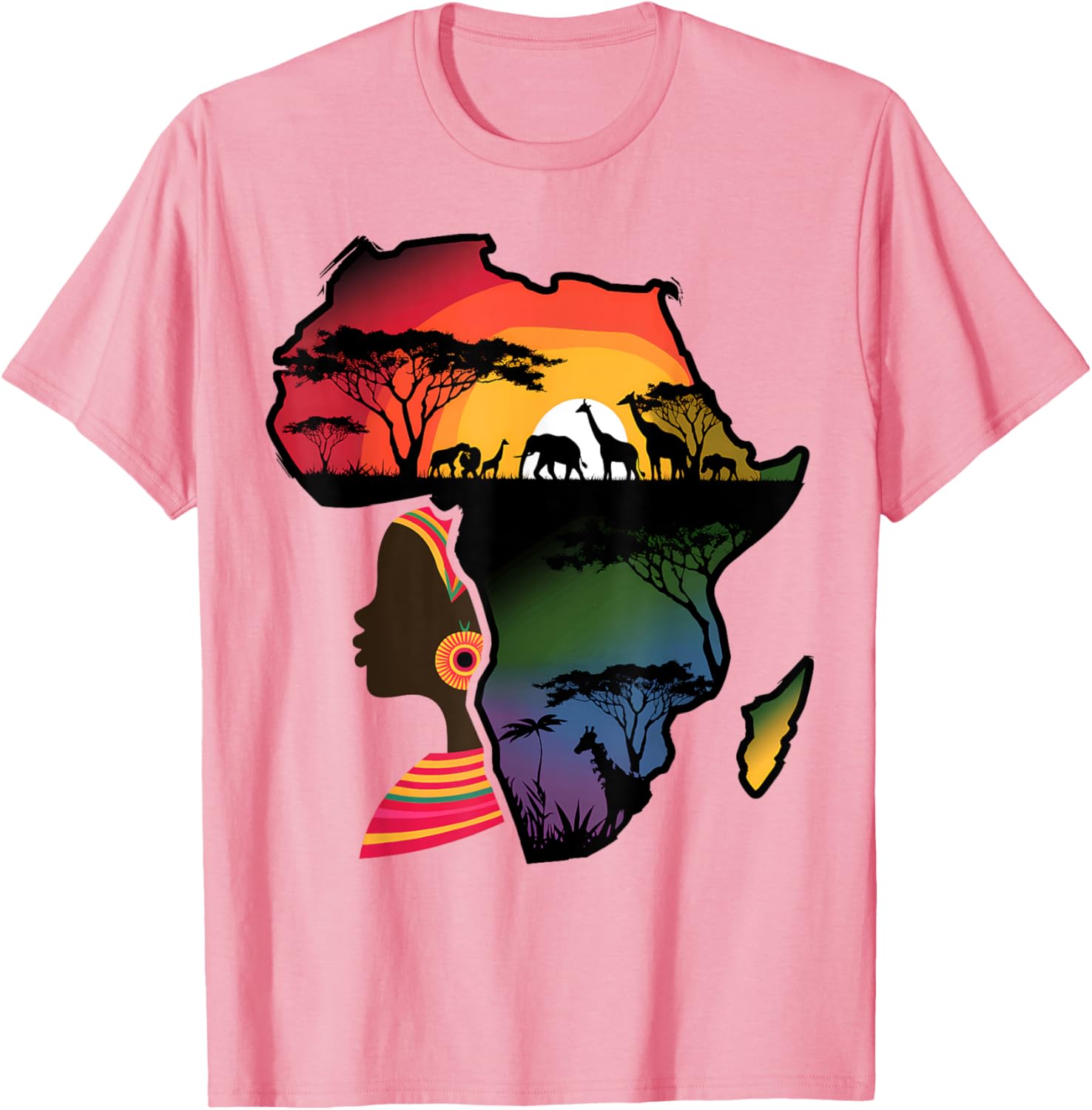Black Women Afro Map Safari Animals T-Shirt Celebrating African Heritage - 1