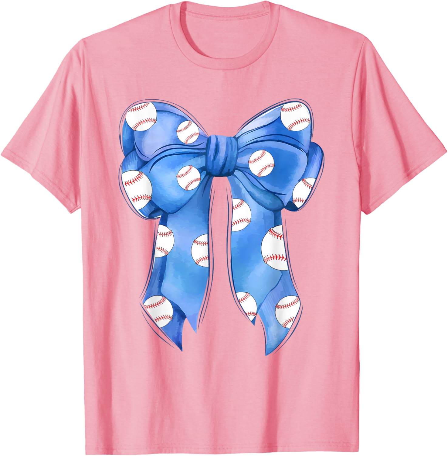 Funny Baseball Blue Team T-Shirt with Coquette Bow for Fans and Players - 12