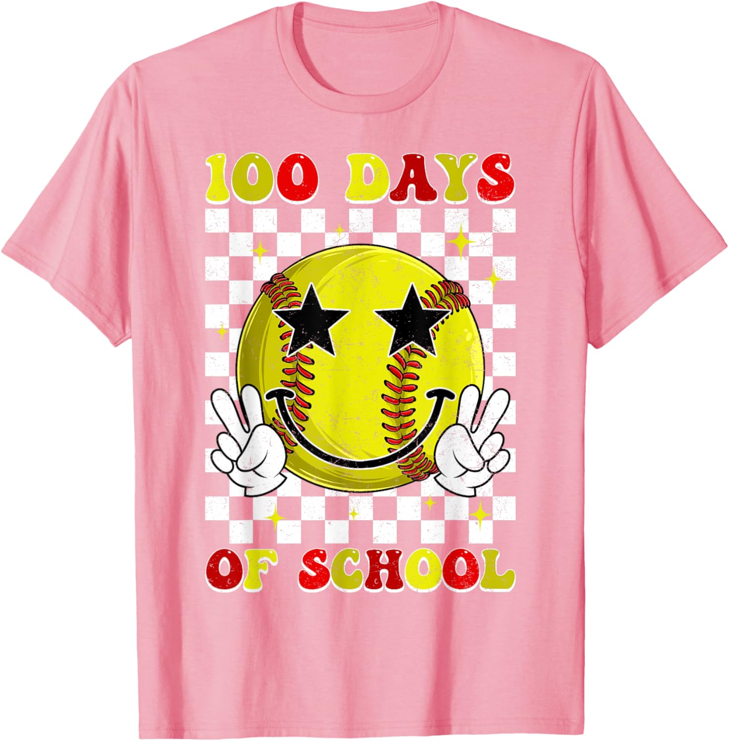 Groovy 100 Days Smarter Softball T-Shirt for Boys, Fun School Style - 25