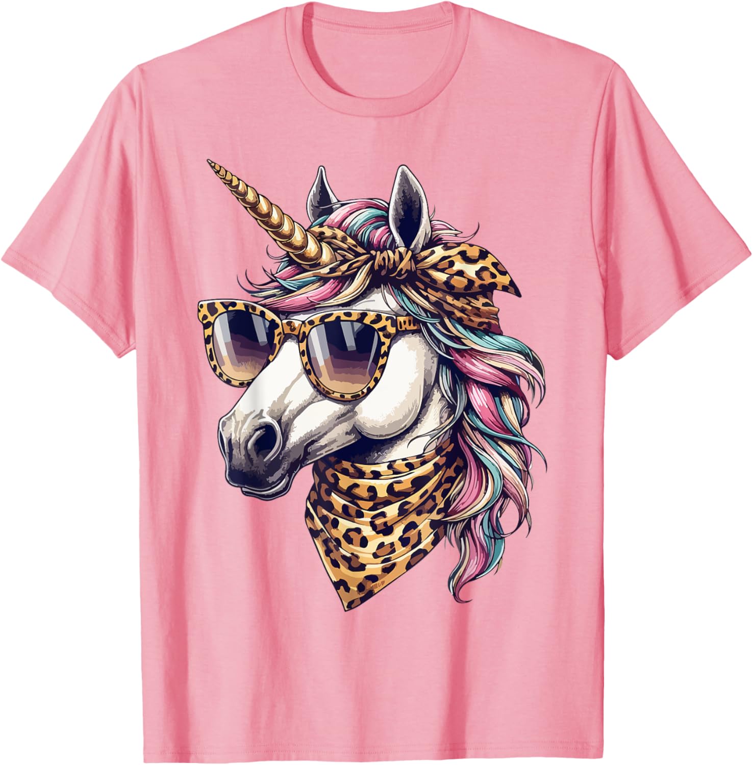 Whimsical Unicorn in Leopard Scarf and Sunglasses T-Shirt for Fun Style - 27
