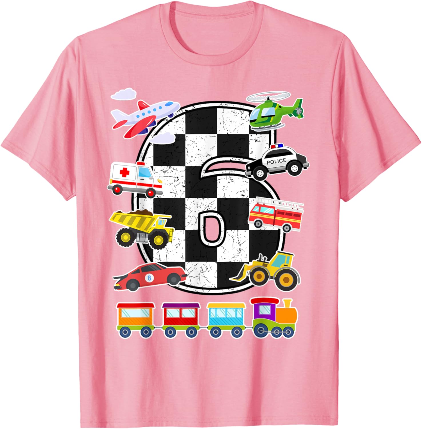 Adorable 6 Year Old Transportation T-Shirt for Boys with Trucks, Cars, Trains & Planes - 2