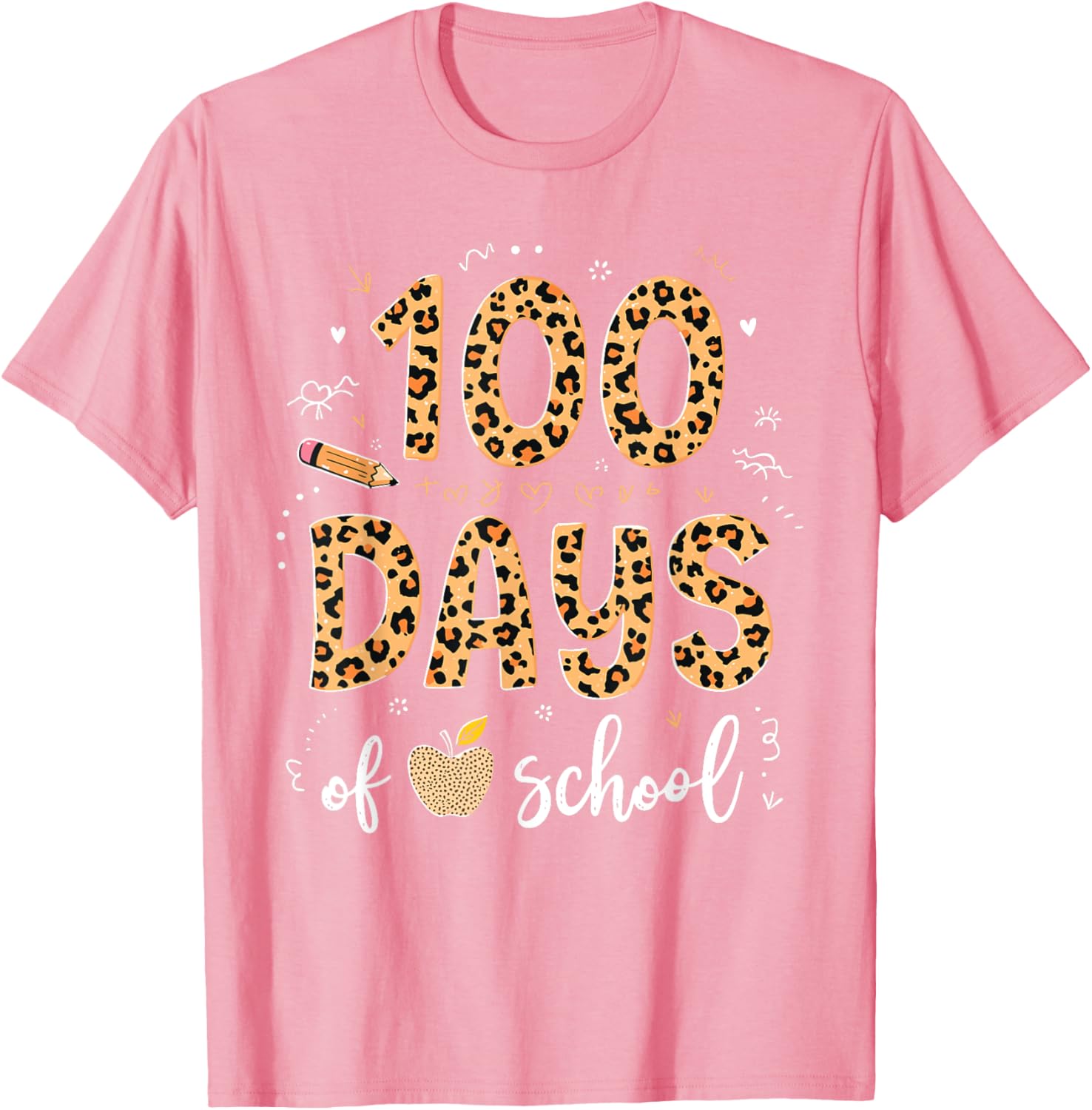 100 Days of School Leopard Print T-Shirt for Kids and Teachers - 1