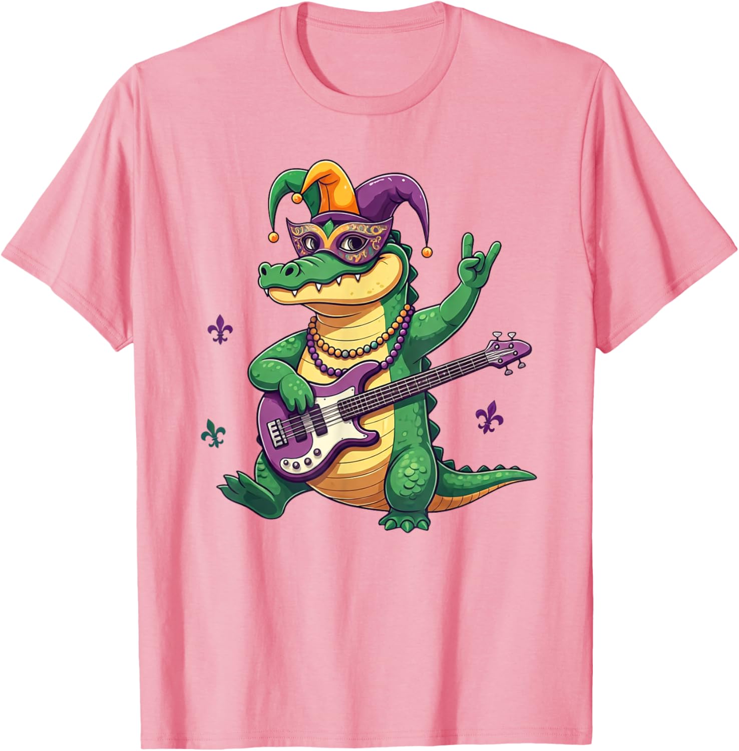 Bass Guitar Alligator Mardi Gras T-Shirt for Men, Women, and Kids - 7