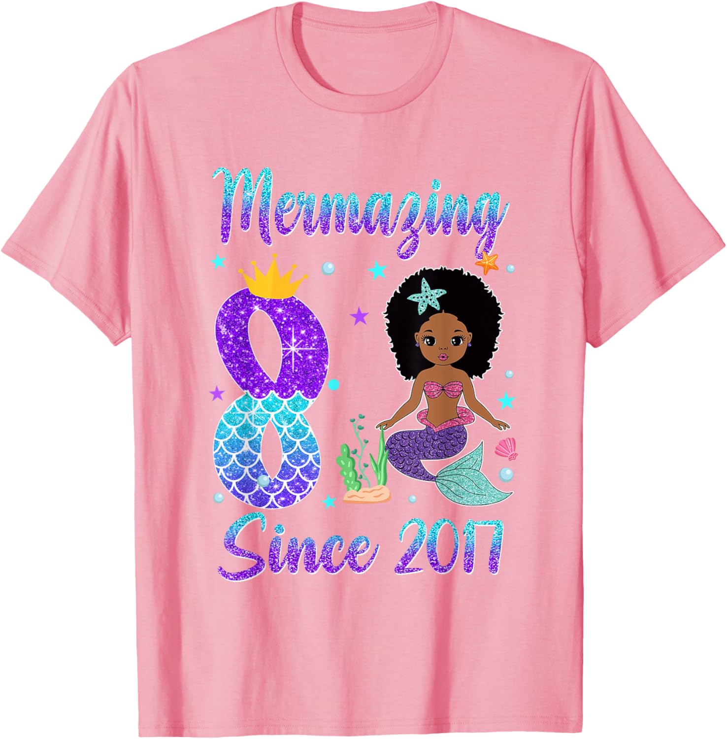 Awesome Since 2017 8th Birthday Black Mermaid T-Shirt for Girls - 6