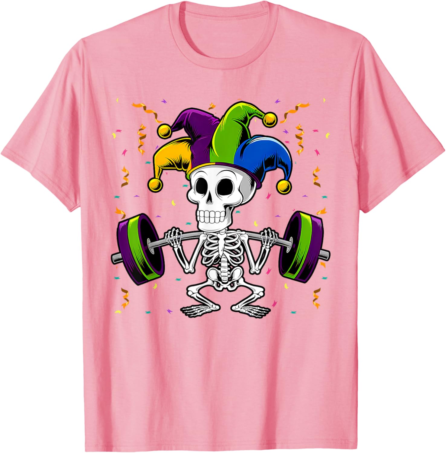 Jester Skeleton Deadlift T-Shirt for Mardi Gras Gym Lovers - 13