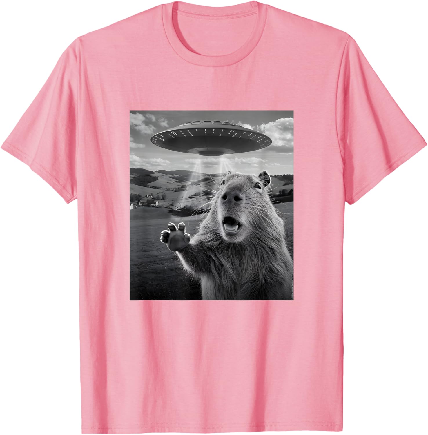 Funny UFO T-Shirt with Scared Capybara Design for Unique Style - 8