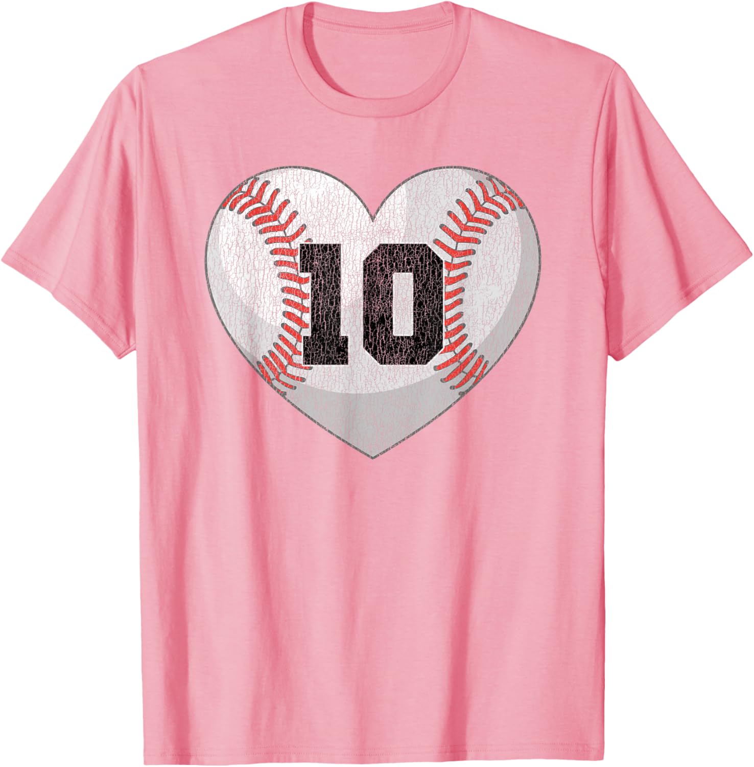 Baseball Mom T-Shirt with Distressed Heart and Number 10 Design - 20