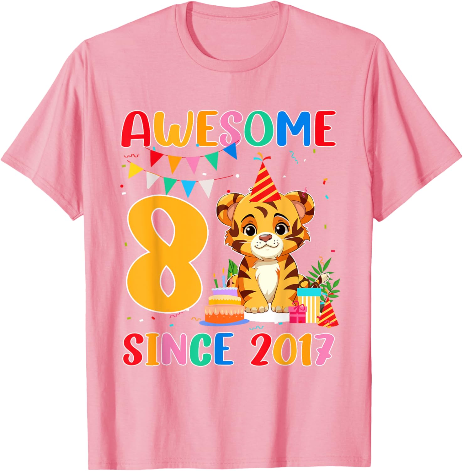 Cool 8 Year Old Birthday Tiger Lover T-Shirt Gift for Kids Since 2017 - 6