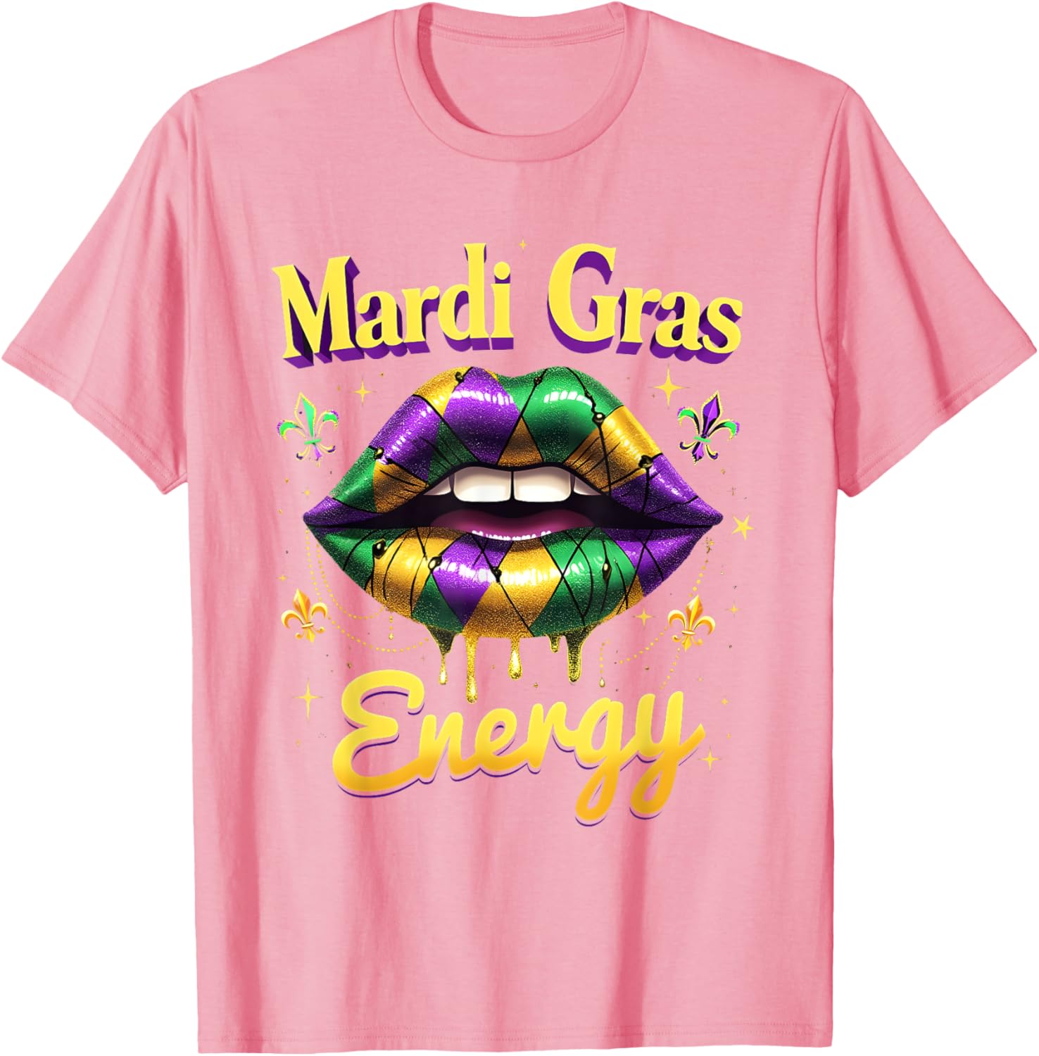 Mardi Gras Energy Carnival Lips T-Shirt New Orleans 2025 Costume Wear - 3