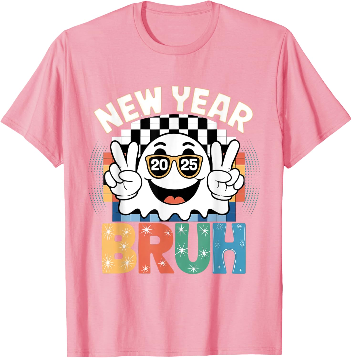 Cute Boo Ghost Happy New Year 2025 Vibes Funny Retro T-Shirt - 3