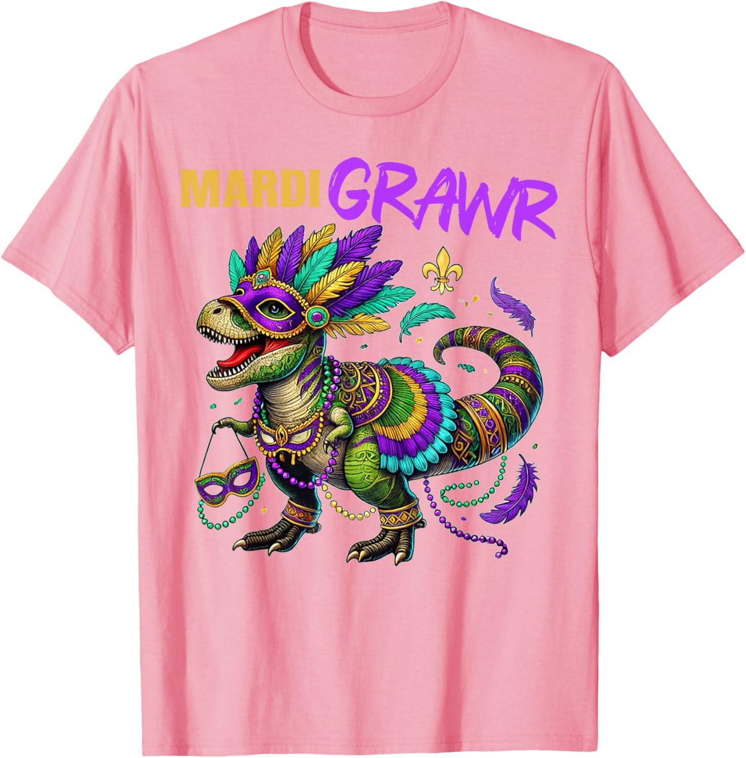 Funny T Rex Dinosaur Mardi Gras Party T-Shirt for Dino Lovers - 12