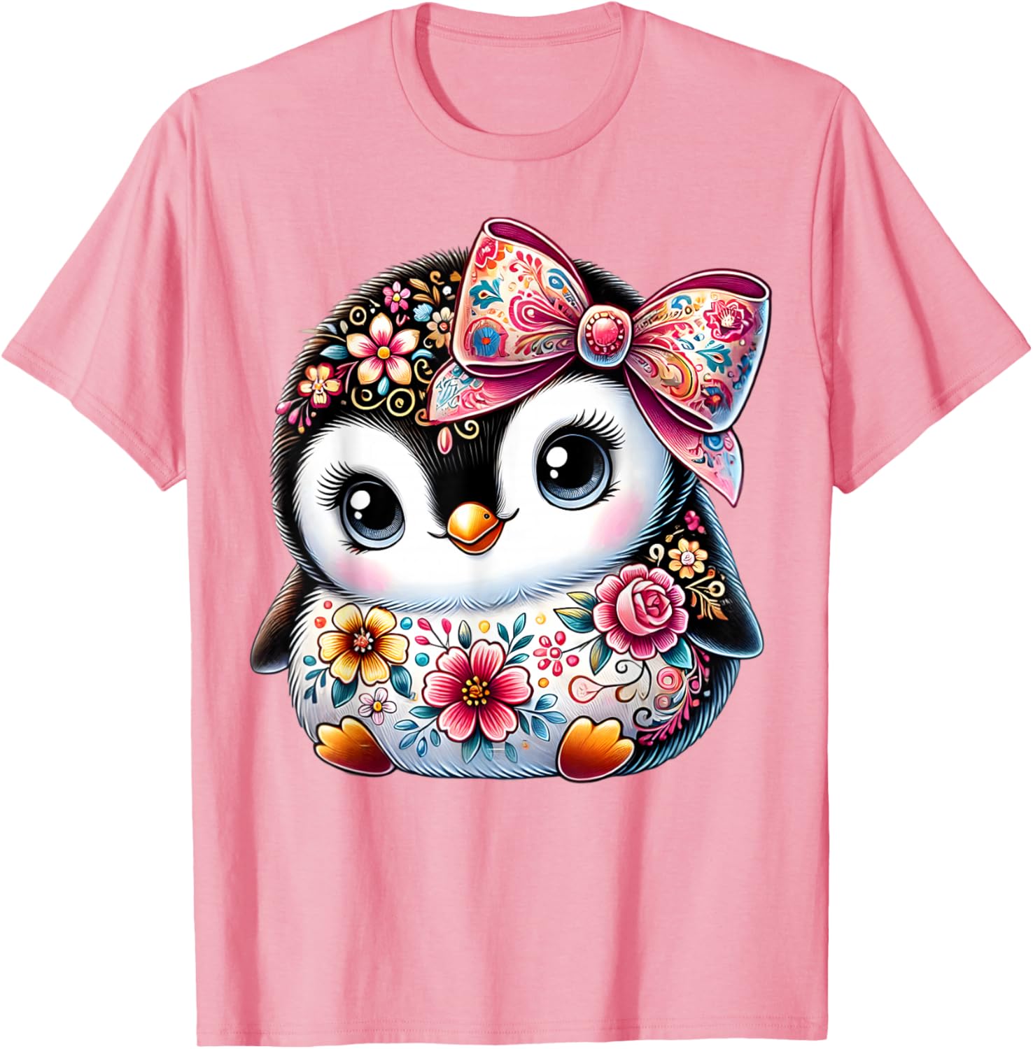 Cute Penguin Lover Floral Graphic T-Shirt for Girls and Women - 15