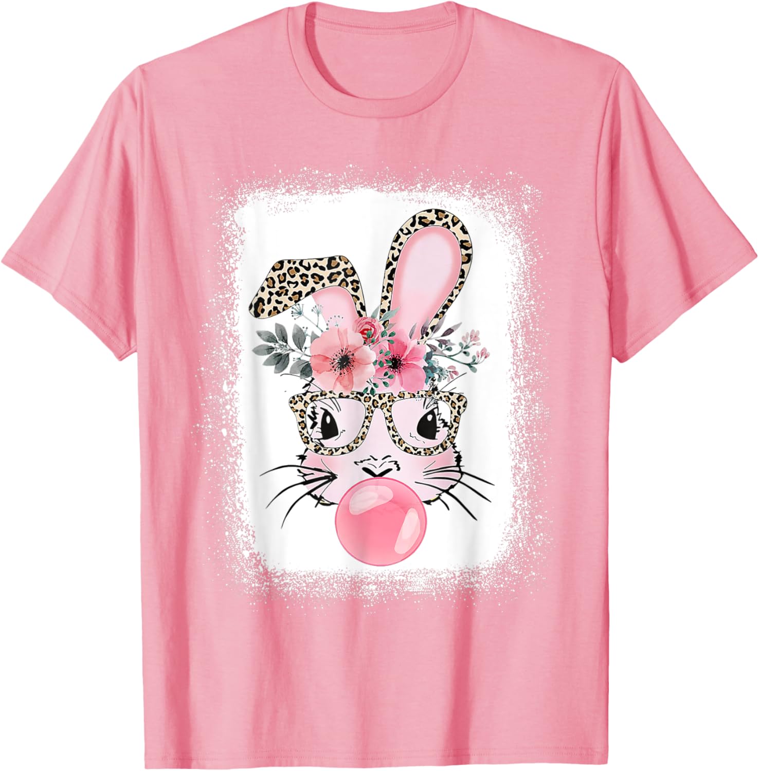 Cute Bleached Bunny Blowing Bubble Gum T-Shirt for Easter Celebrations - 9