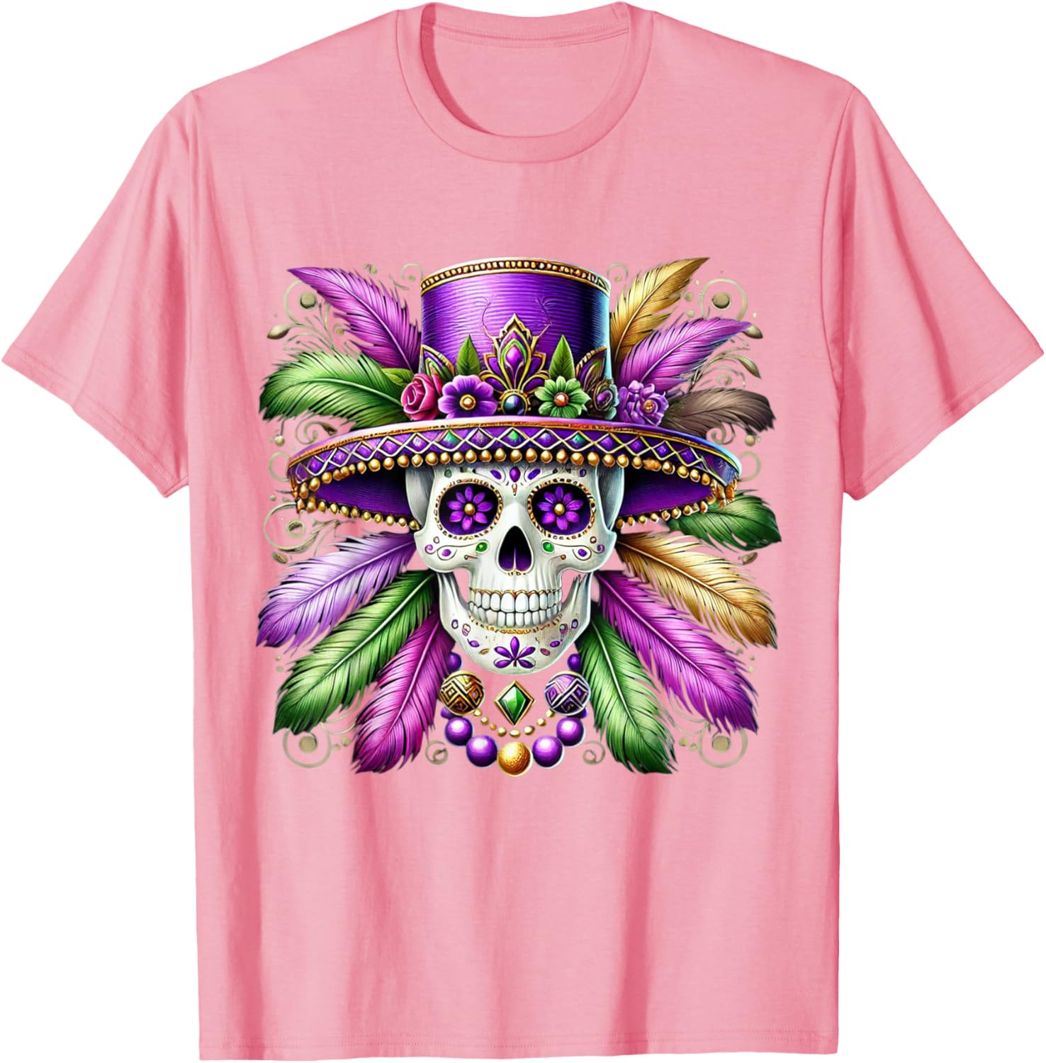 Sugar Skull Mardi Gras T-Shirt for Carnival Celebrations in New Orleans - 7
