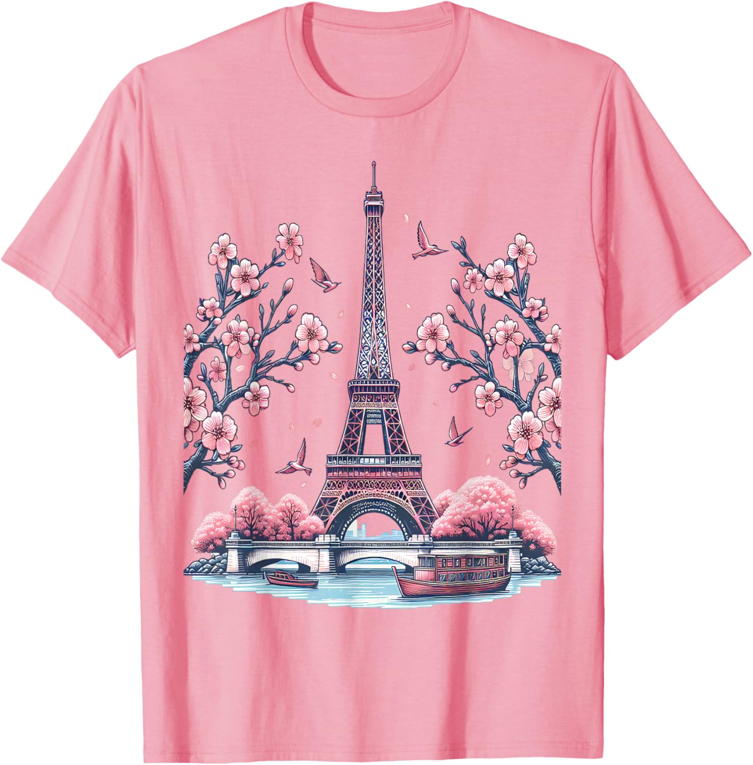 Parisian Souvenir Eiffel Tower Cherry Blossom T-Shirt for Travelers - 13