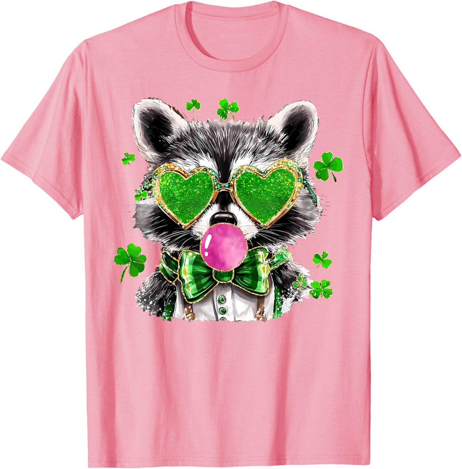 Lucky Racoon Blowing Gum Funny Shamrock St Patrick's Day T-Shirt - 8