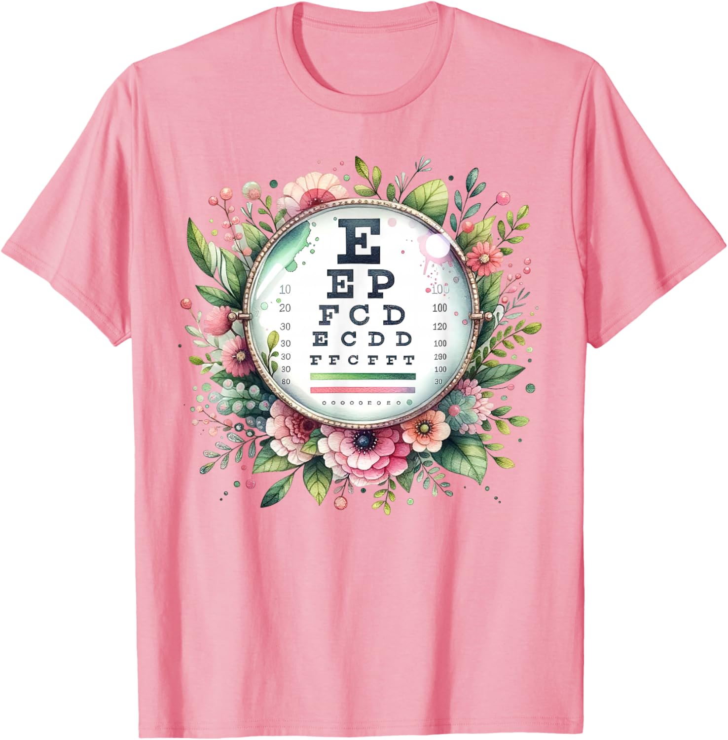 Floral Eye Chart T-Shirt for Optometrists and Eye Care Professionals - 13