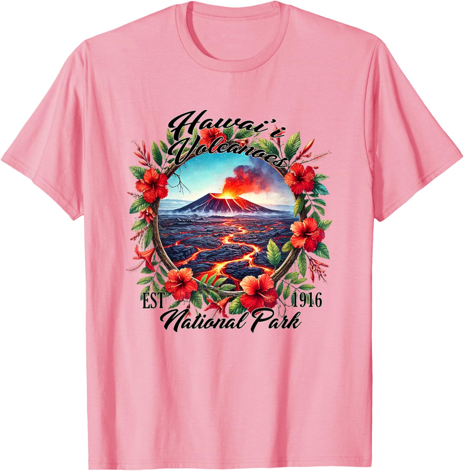 Retro Floral Hawaii Volcanoes National Park Camping T-Shirt for Outdoors - 1