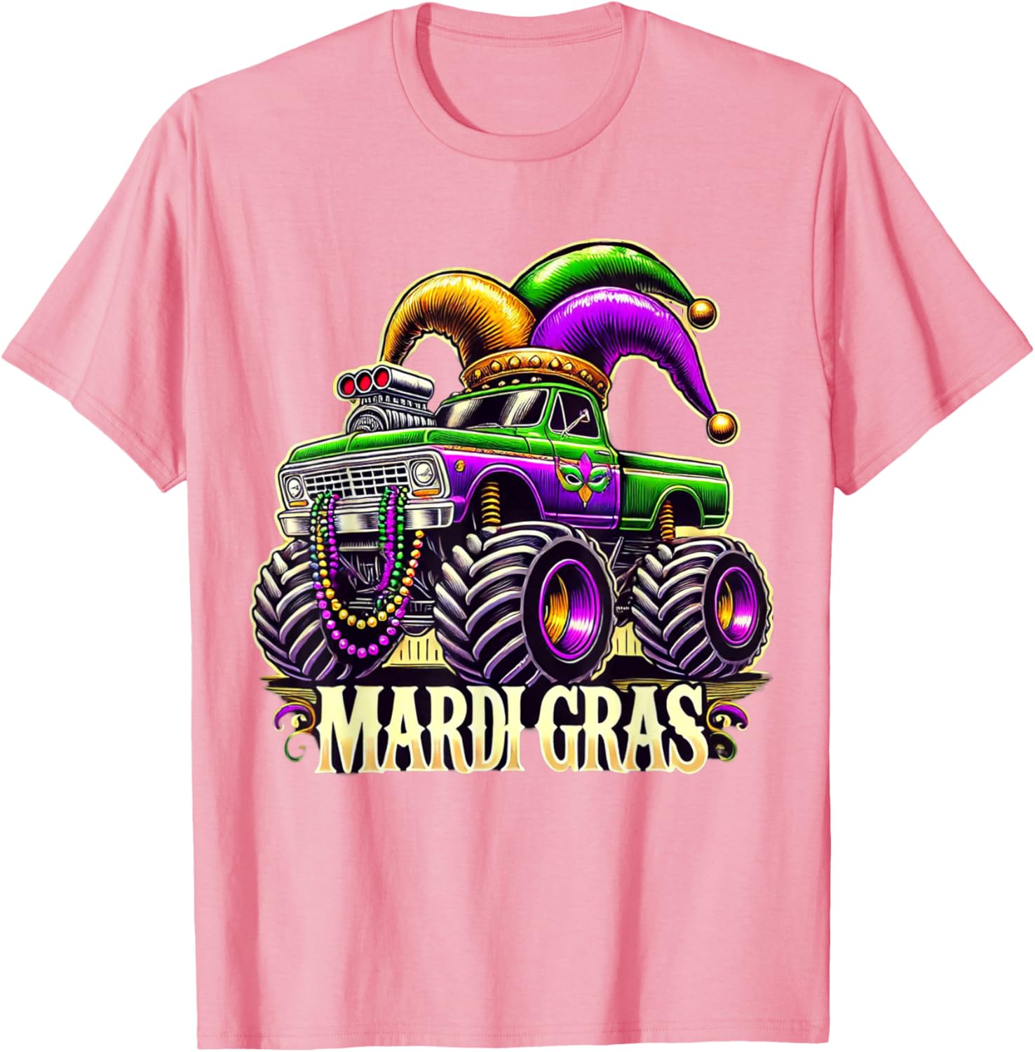 Mardi Gras Jester Carnival Monster Truck T-Shirt for Girls Kids - 9