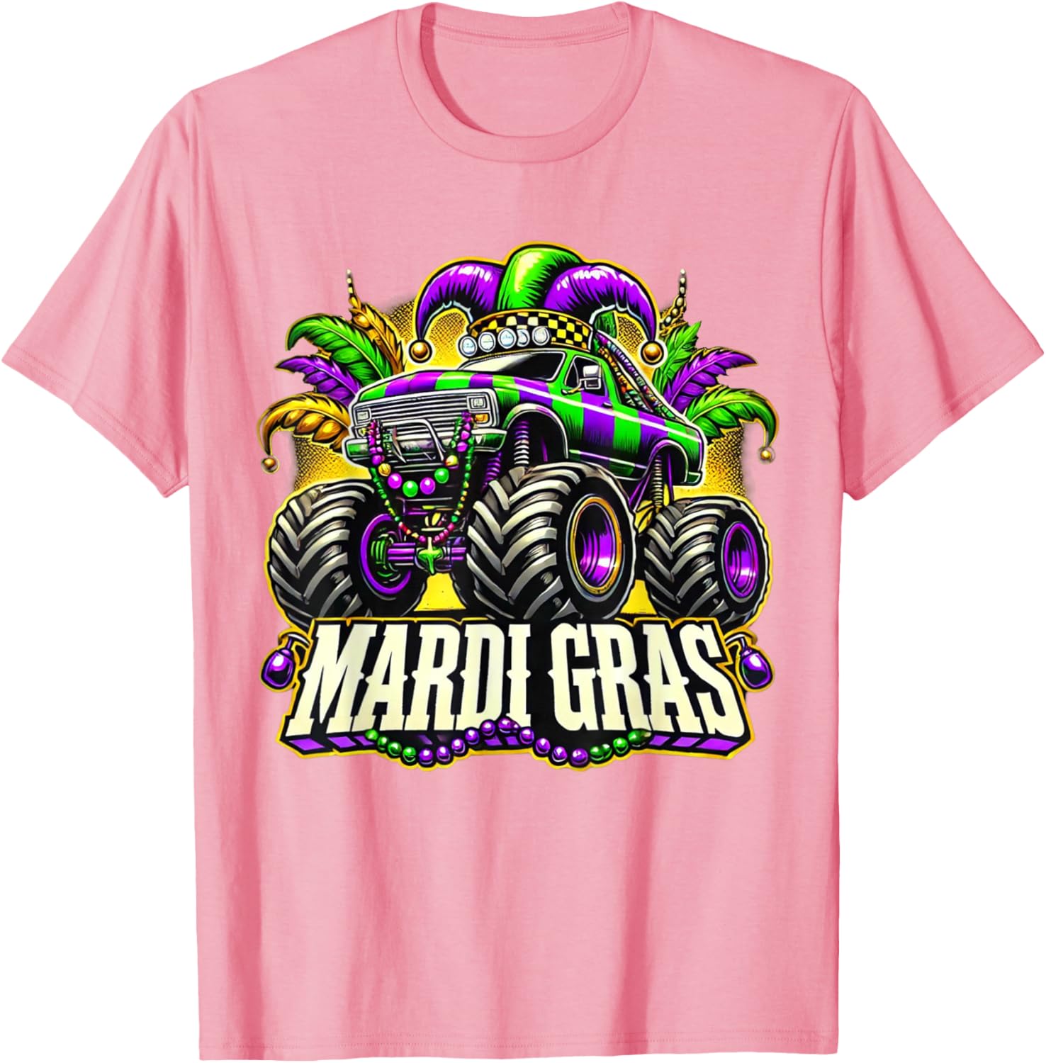 Mardi Gras Jester Monster Truck T-Shirt for Kids Fun Carnival Style - 22