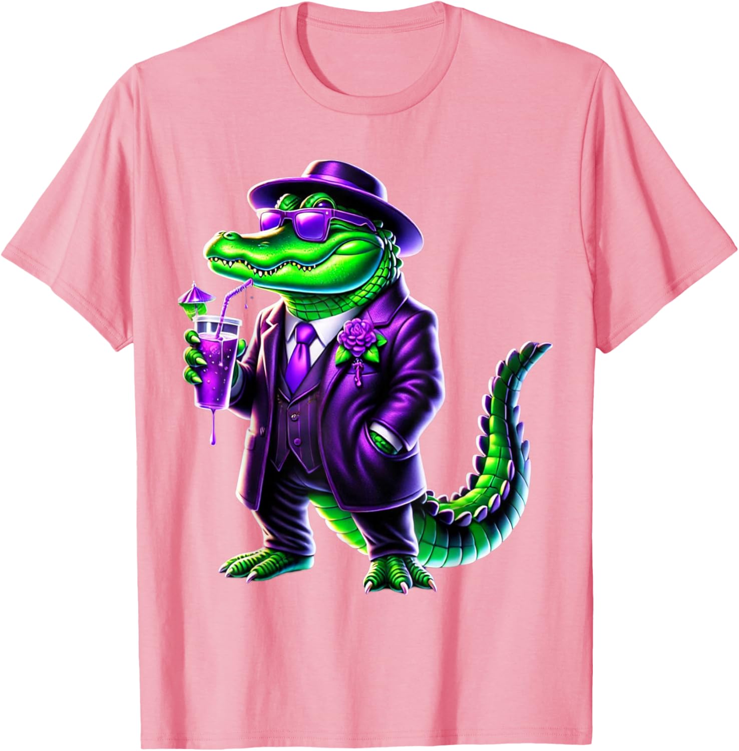 Awesome Unisex Mardi Gras T-Shirt Black Cartoon Pattern Small Crew Neck - 15