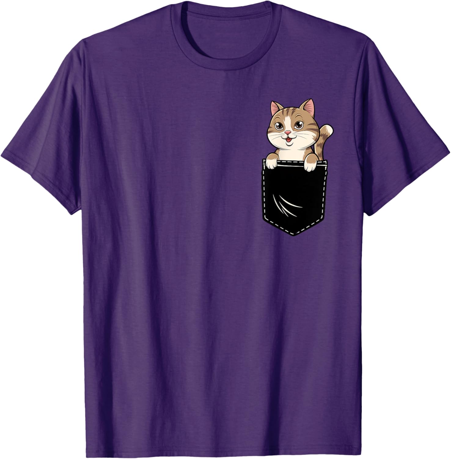 Cute Funny Cat Pocket T-Shirt for Men and Women - Adorable Animal Design - 20