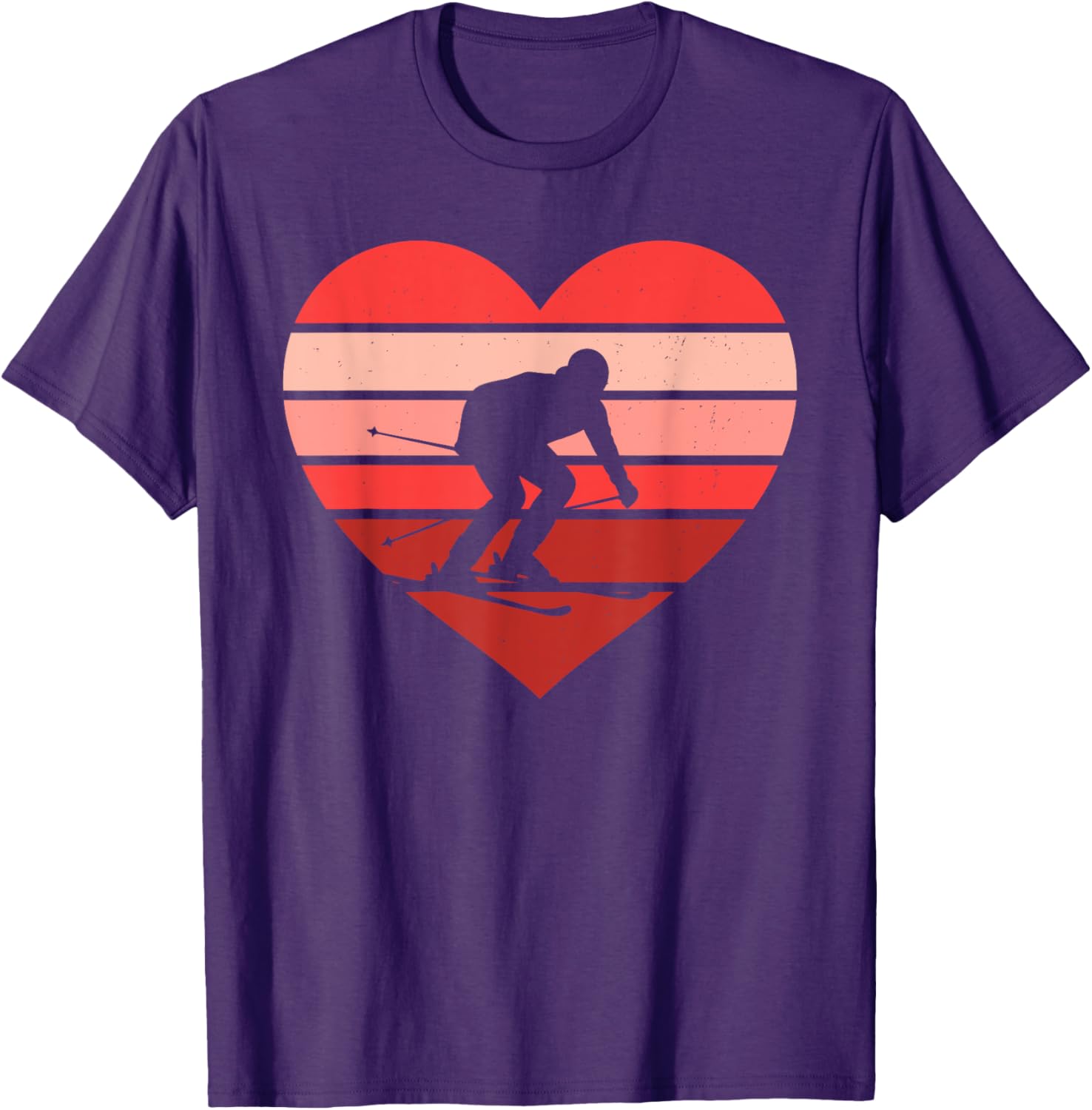 Retro Heart Skiing T-Shirt for Kids, Women, and Men - Vintage Valentine's Day Style - 9