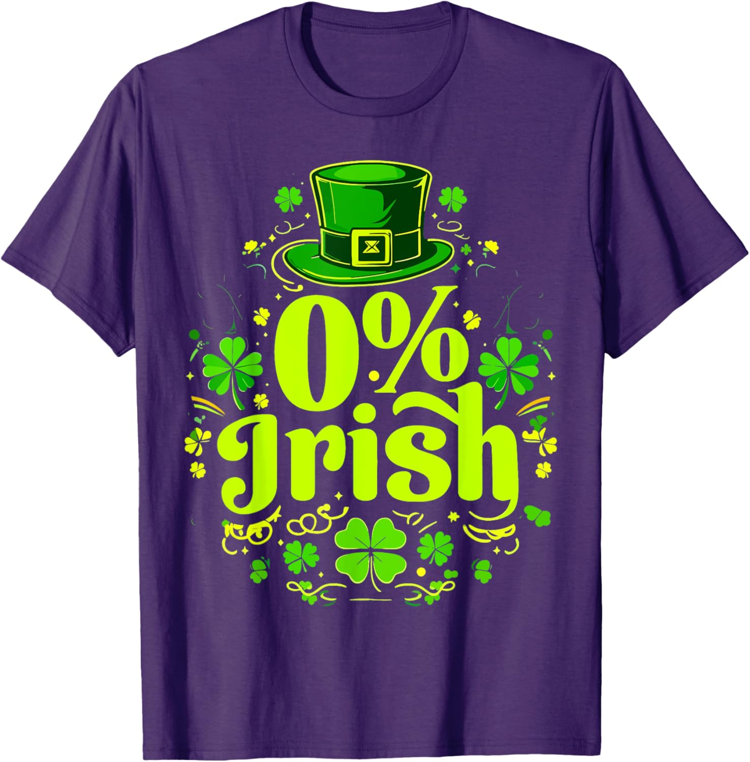 Funny 0% Irish St. Patrick's Day Zero Percent Graphic T-Shirt for Fun - 14