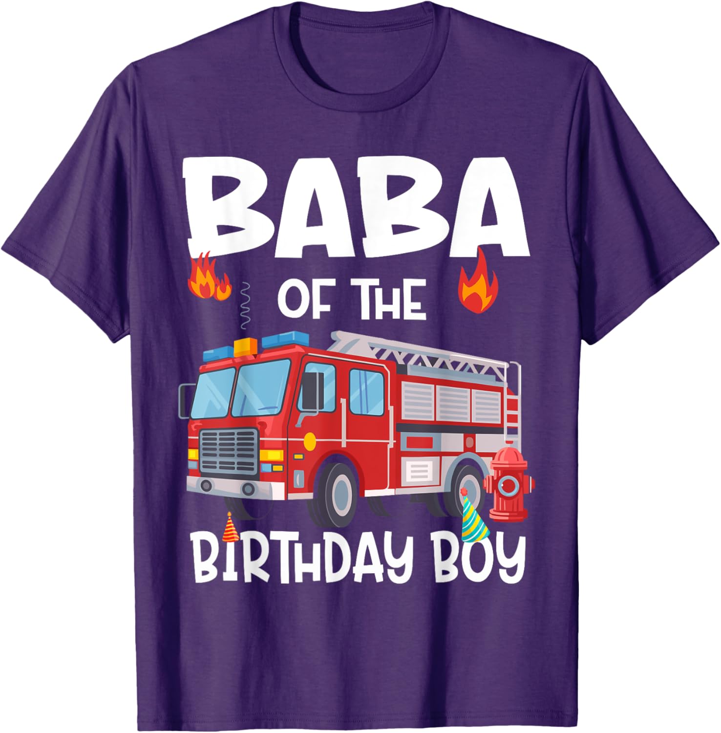 Funny Baba of the Birthday Boy Fire Truck Dad T-Shirt for Celebrations - 2