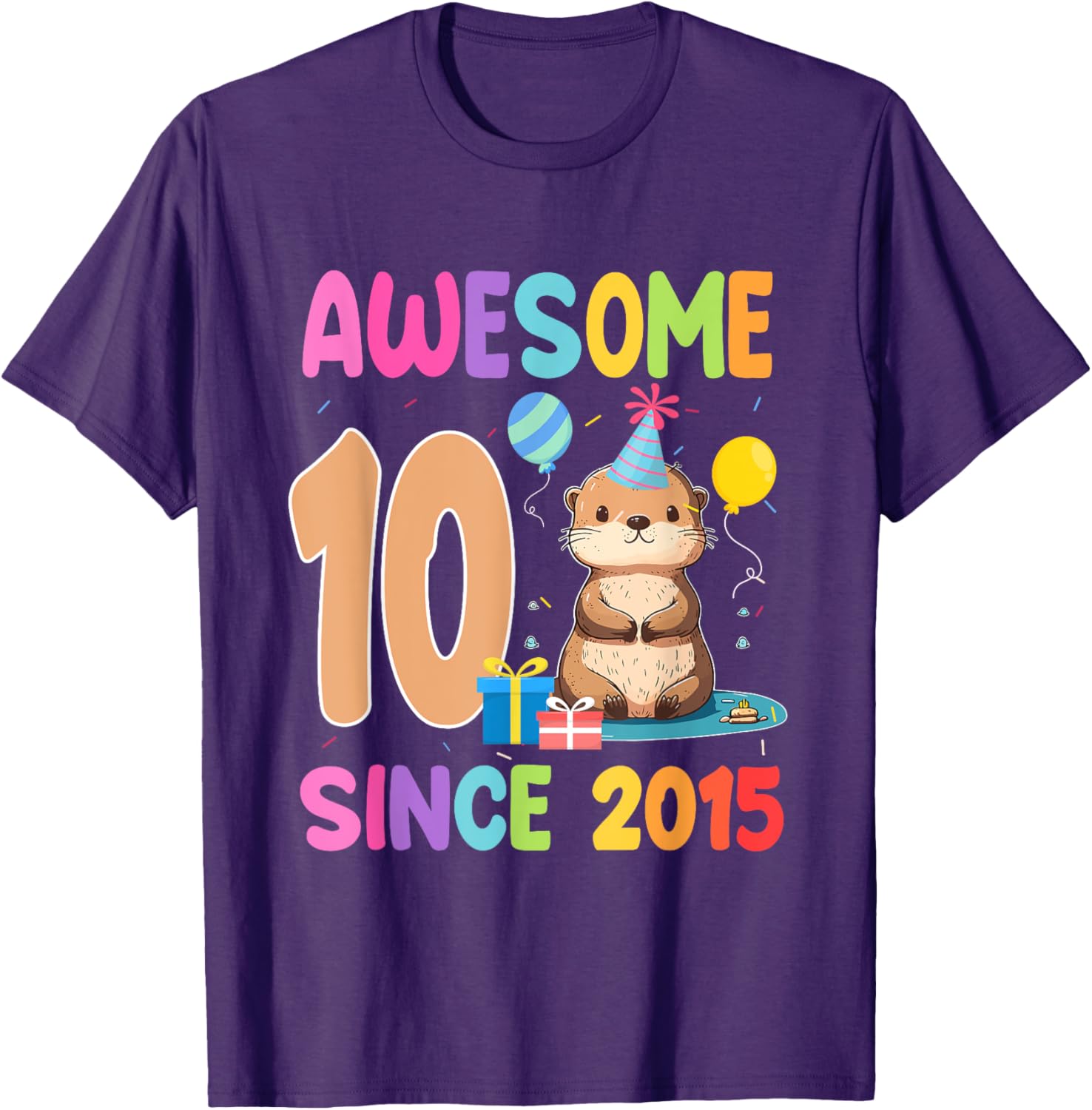 Cute Otter T-Shirt for 10th Birthday Celebration – Awesome Since 2015 - 4