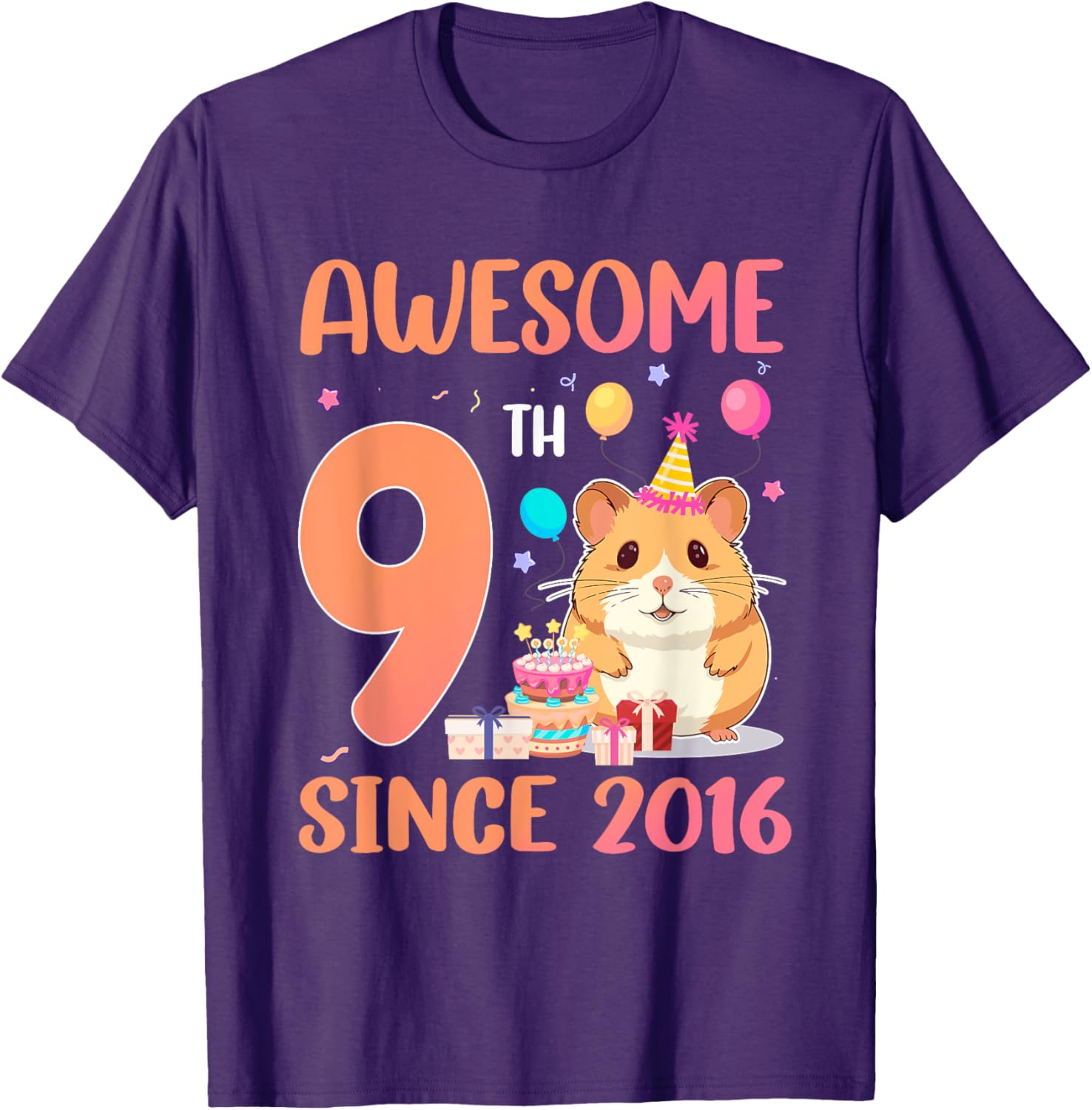Awesome Since 2016 9th Birthday Hamster Theme T-Shirt for Kids - 3