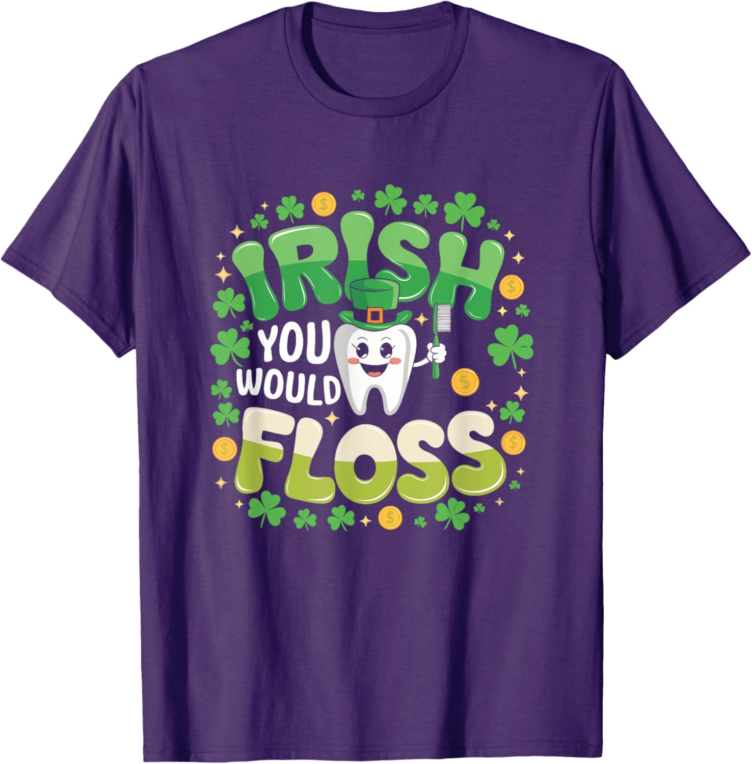 Retro Irish St Patrick's Day Flossing Dentist T-Shirt for Fun Celebrations - 13